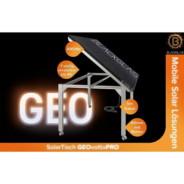 Blackglas Solar-Tischkraftwerk Geo Voltix Pro (445 W, L x B x H: 180 x 120 x 113,4 cm, Mit Rollen) | BAUHAUS