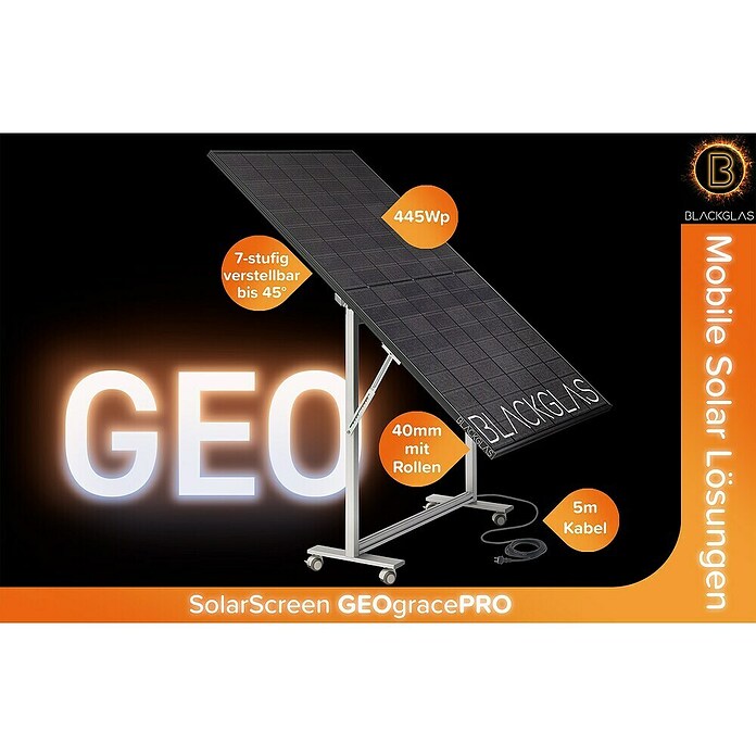 Blackglas Solar-Tischkraftwerk Geo Grace Pro (445 W, L x B x H: 180 x 120 x 180 cm, Mit Rollen) | BAUHAUS