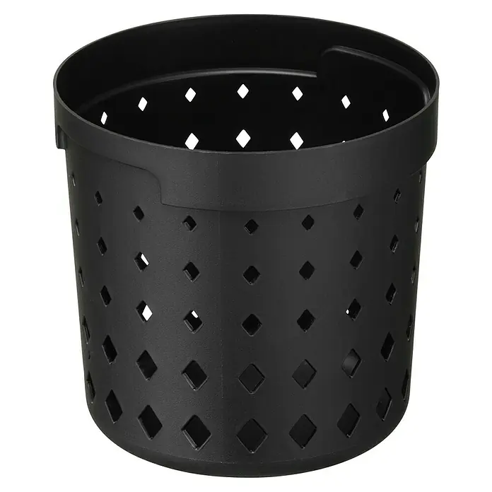 Allzweck-Korb Seoul - Ø x H: 13,3 x 12,6 cm, Schwarz - Schwarzer Kunststoff-Pflanztopf mit rautenförmigen Aussparungen zur Entwässerung und Belüftung.