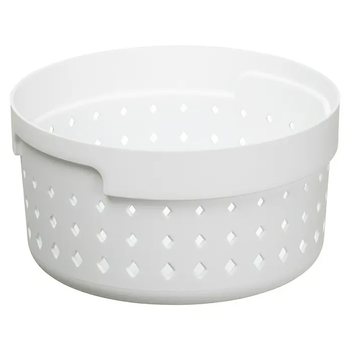 Allzweck-Korb Seoul - Ø x H: 13,8 x 7,3 cm, Weiß - Weißer runder Plastikkorb mit rautenförmigen Perforationen und integrierten Griffen.