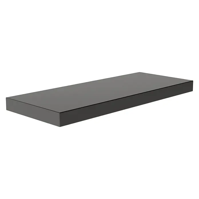 Regalux Wandboard XL4 - L x B x H: 23,5 x 60 x 3,8 cm, Schwarz, Belastbarkeit: 12 kg - Grauer Quader mit leichter perspektivischer Verzerrung auf dunklem Hintergrund. Das Bild zeigt die klaren Linien des geometrischen Objekts.