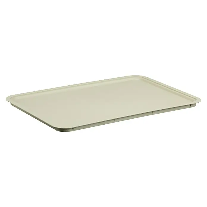 Deckel Akita - L x B x H: 25,6 x 36,4 x 1 cm, Beige, Kunststoff - Hellbeiges rechteckiges Kunststoff-Serviertablett mit abgerundeten Ecken und erhöhtem Rand.