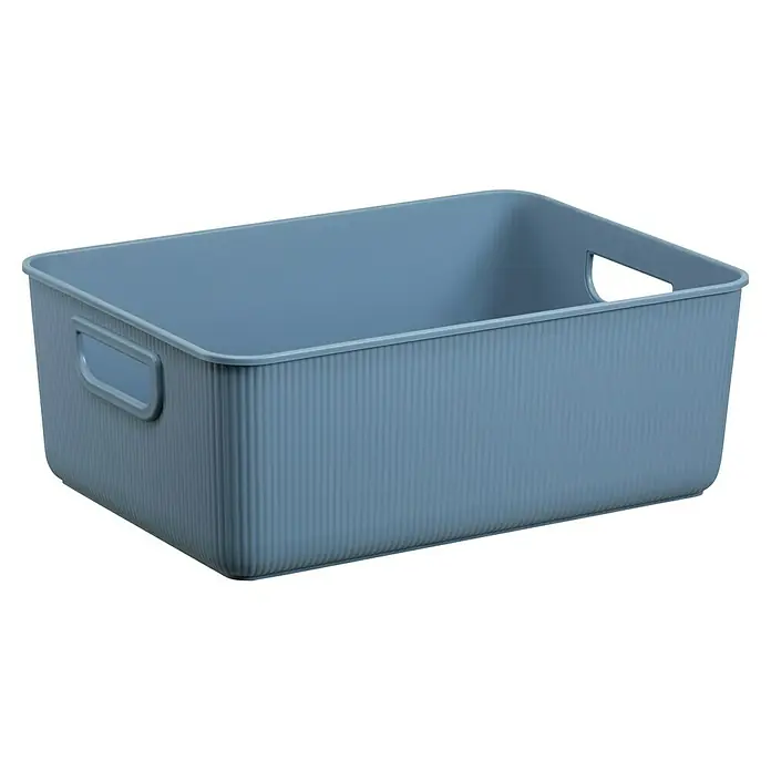 Aufbewahrungsbox Akita - L x B x H: 13,6 x 36 x 25,6 cm, Kunststoff, Blau - Rechteckige blaue Aufbewahrungsbox aus Kunststoff mit gerippten Seiten und integrierten Griffen.