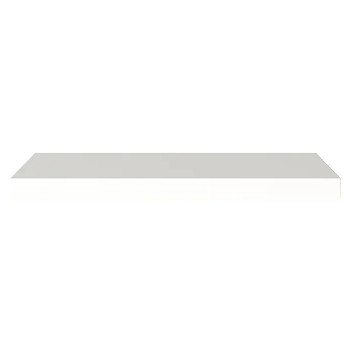 Regalux Wandboard XL4 - L x B x H: 23,5 x 60 x 3,8 cm, Weiß, Belastbarkeit: 12 kg - Eine Nahaufnahme eines schlichten, weißen Wandregals, das sich ideal für die Präsentation von Deko oder zur Aufbewahrung eignet.