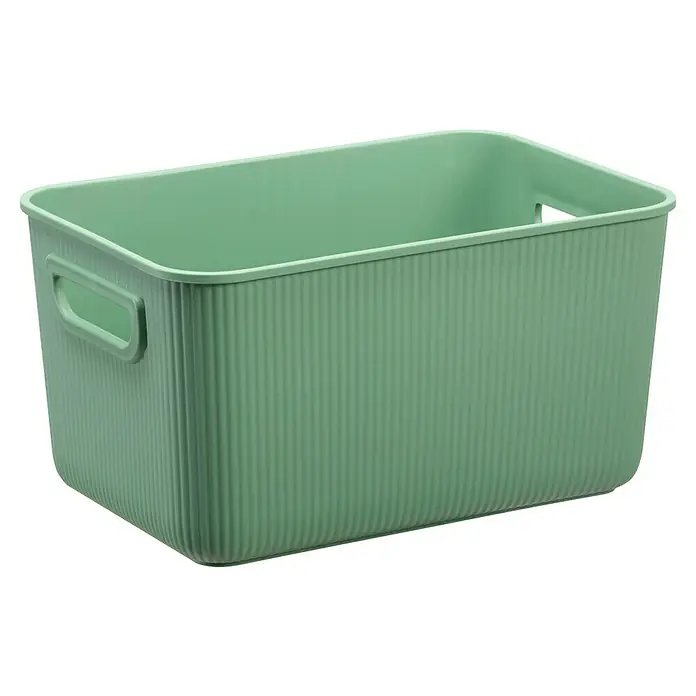 Aufbewahrungsbox Akita - L x B x H: 13,6 x 25,6 x 17,3 cm, Kunststoff, Grün - Hellgrüner gerippter Plastik-Aufbewahrungskorb mit Griffen.