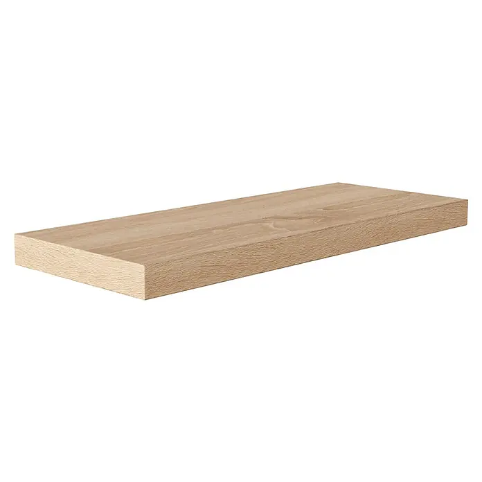 Regalux Wandboard XL4 - L x B x H: 23,5 x 60 x 3,8 cm, Eiche, Belastbarkeit: 12 kg - Nahaufnahme eines rechteckigen Holzstücks, das die Textur und die hellbraune Farbe des Materials hervorhebt. Ideal für Möbelprojekte.