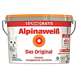Alpina Alpinaweiß Wandfarbe Das Original 10+1 Liter (Weiß, Matt, 11 l, Konservierungsmittelfrei)