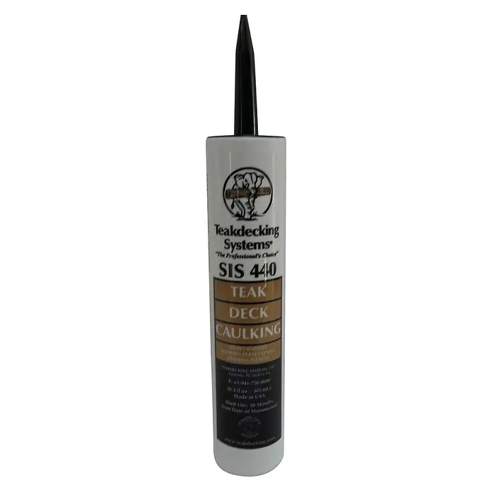 Adhesivo sellador Teakdecking Systems SIS 440 - Apto para: Madera, 300 ml, Negro - La imagen muestra un tubo de Teakdecking Systems SIS 440 Teak Deck Caulk, diseñado para aplicaciones profesionales de cubiertas de barcos.