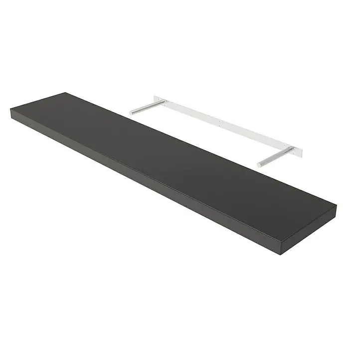 Regalux Wandboard XL4 - L x B x H: 23,5 x 118 x 3,8 cm, Schwarz, Belastbarkeit: 12 kg - Graues Wandregal mit weißer Regalhalterung, das eine elegante und funktionale Aufbewahrungslösung für jedes Zuhause bietet.