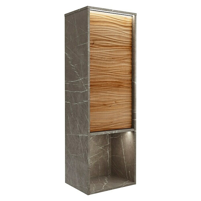 Lanzet Dune Midischrank (B x T x H: 40,3 x 32,5 x 121,6 cm, Grau-Marmor/Berg Eiche, DIN Anschlag: Links) | BAUHAUS