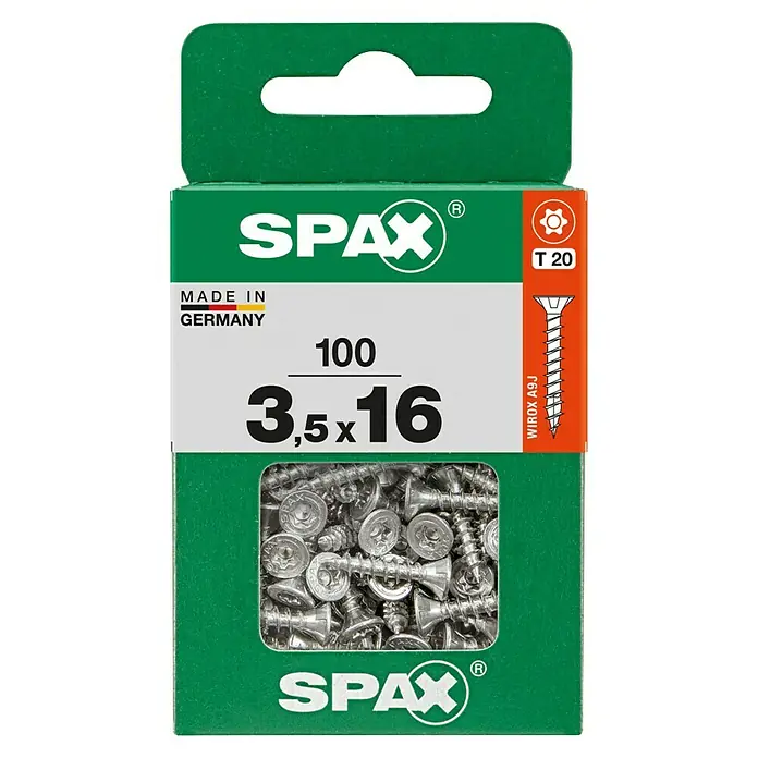 Spax Universalschraube T-Star plusØ x L: 3,5 x 16 mm, WIROX Oberfläche, T-Star plus, 100 Stk. - Eine Packung mit 100 SPAX-Schrauben der Größe 3,5 x 16 mm. Die Schrauben sind aus hochwertigem Material gefertigt.