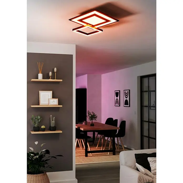Eglo connect.z LED-Deckenleuchte SAVATARILA-Z - L x B x H: 45 x 45 x 7 cm, RGB, Dimmbar - Eindrucksvolle LED-Deckenleuchte mit quadratischem Design, die ein warmes, einladendes Licht in den Raum wirft.