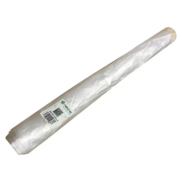Film protector + Cinta Plus - 260 x 225 cm - Un producto de film tubular transparente enrollado de Nerpel, ideal para fines de embalaje, que muestra el logotipo y dimensiones.
