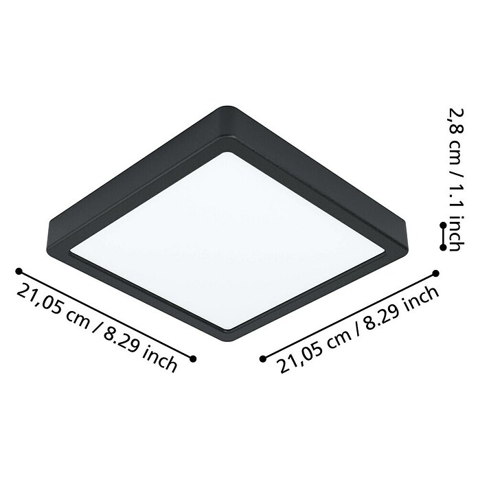 Eglo connect.z Led-plafondlamp FUEVA-Z (l x b x h: 21 x 21 x 2,8 cm, Dimbaar, Zwart) | BAUHAUS