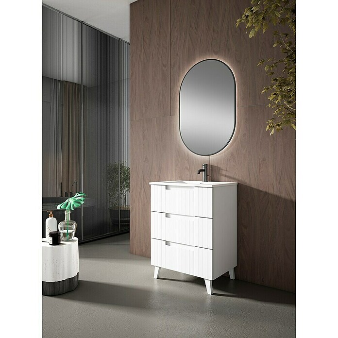 Mueble de lavabo Claire (L x An x Al: 45 x 60 x 81 cm, Blanco, 1 seno, empotrado, salida central, Número de cajones: 3 ud.) | BAUHAUS