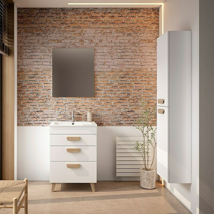 Mueble de lavabo Danubio (L x An x Al: 45 x 60 x 72 cm, Blanco/Roble bardolino) | BAUHAUS