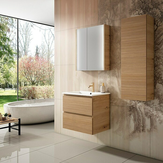 Mueble de lavabo Naomi 2C (L x An x Al: 45 x 60 x 55 cm, Roble garriga) | BAUHAUS