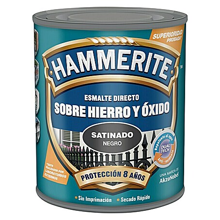 Hammerite Esmalte para metal Hierro y Óxido (Negro, 750 ml, Efecto satinado)