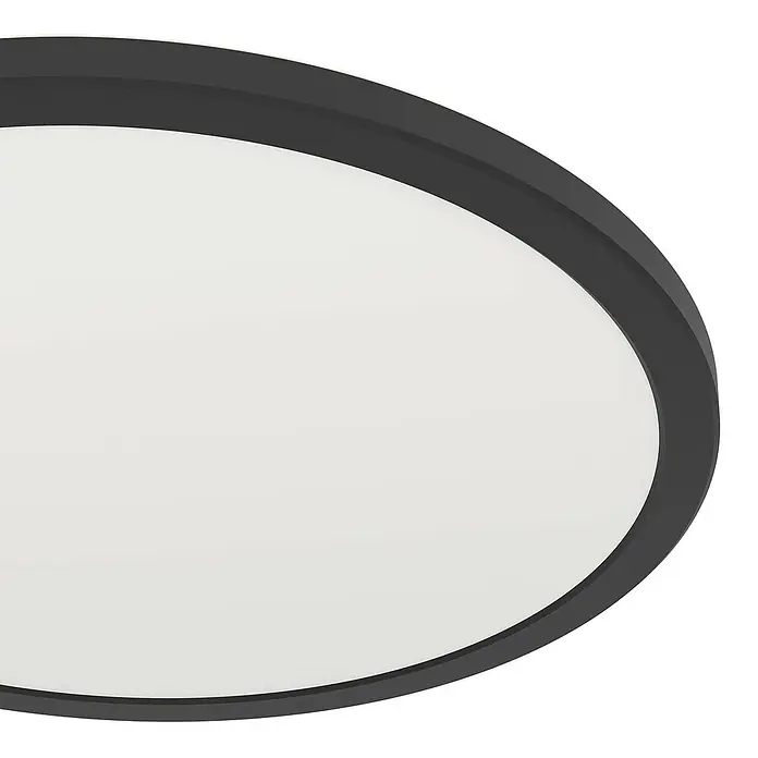 Eglo connect.z LED-Panel rund Rovito-Z - 18,5 W, Ø x H: 39 x 3 cm, Schwarz, RGBW - Nahaufnahme einer modernen, runden LED-Deckenleuchte mit schwarzem Rahmen und weißer Lichtfläche.