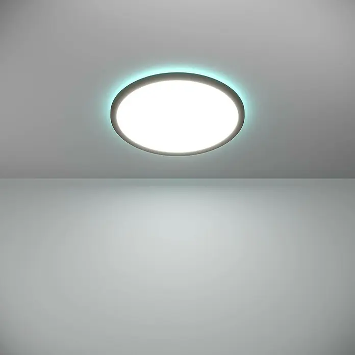 Eglo connect.z LED-Panel rund Rovito-Z - 18,5 W, Ø x H: 39 x 3 cm, Schwarz, RGBW - Moderne Deckenleuchte mit einem runden Design und bläulichem Lichtschein, ideal für minimalistische Interieurs und moderne Beleuchtung.