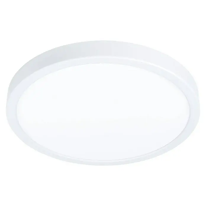 Eglo connect.z LED-Panel rund Fueva 6-Z - Ø x H: 28 x 2,5 cm, Weiß, RGBW - Nahaufnahme einer runden, weißen Deckenleuchte, die ein modernes und minimalistisches Design aufweist. Ideal für Wohn- und Geschäftsräume.