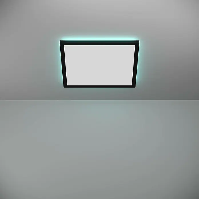 Eglo connect.z LED-Panel Rovito-Z - 17,6 W, L x B x H: 39 x 39 x 3 cm, Schwarz, RGB - Moderne Deckenleuchte mit rechteckigem Design und blauer LED-Hintergrundbeleuchtung, ideal für Wohnräume.