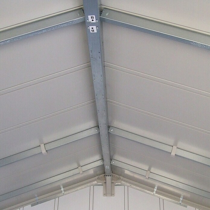 Grosfillex Gerätehaus Deco H7,5 (Außenmaß inkl. Dachüberstand (B x T): 370 x 298 cm, Kunststoff, Weiß/Grau-grün) | BAUHAUS