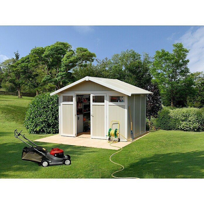 Grosfillex Caseta para jardín Utility (Medidas ext. (An x Pr): 370 x 298 cm, Plástico, Verde grisáceo) | BAUHAUS