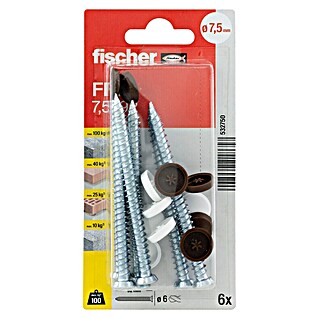 Fischer Fensterrahmenschraube FFS (Ø x L: 7,5 x 112 mm, Durchmesser Bohrloch: 6 mm, 6 Stk.)