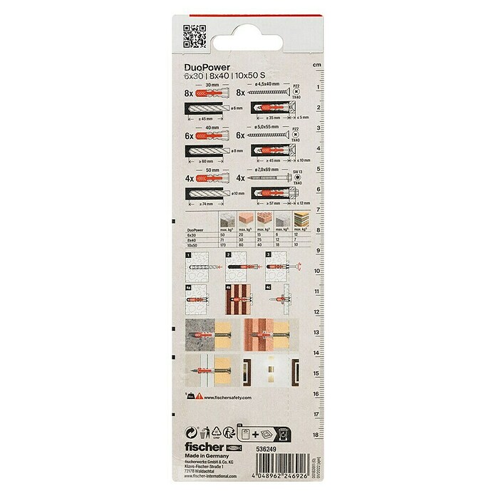 Fischer Schrauben- & Dübel-Set DuoPower 6,8,10 S (Geeignet für: Voll- und Lochbaustoffe, Nylon, Stahl, 18 Stk.) | BAUHAUS