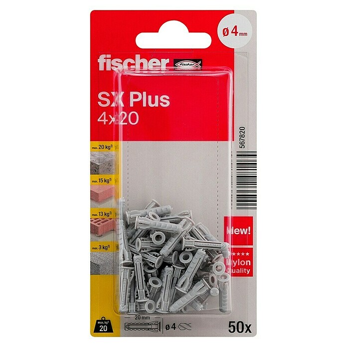 Fischer Raztezni moznik SX Plus  (Ø x Do: 4 x 20 mm, Najlon, 50 kos) | 1060 - Dübel | AADD - Dübel | AAD - Kleineisenwaren | AA - Eisenwaren | A - Eisenwaren | BAUHAUS