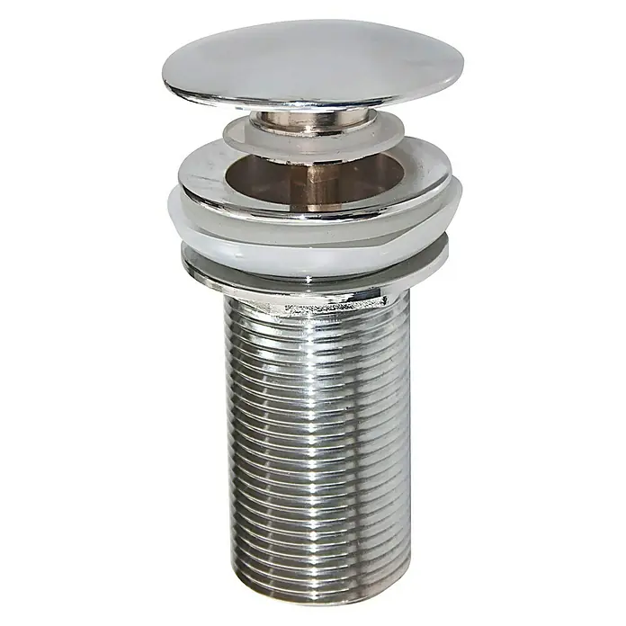 Artysan Válvula click clack para lavabo - Latón - Imagen de un tapón de lavabo de baño cromado brillante con cabeza redonda y cuerpo roscado.