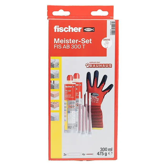 Fischer Montagemörtel FIS AB 300 T - Inhalt: 2 x 300 ml inkl. Handschuhe - Fischer Meister-Set FIS AB 300 T: Ein Injektionsmörtel-Set inklusive Düsen und Schutzhandschuhen, exklusiv bei Bauhaus erhältlich.