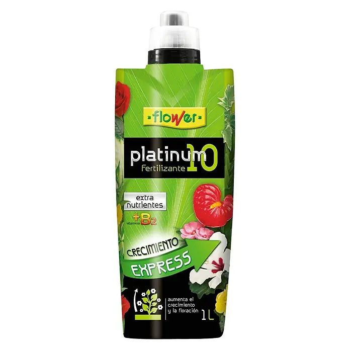 Flower Fertilizante para jardín líquido Platinum 10 - 1 l - Imagen de una botella de fertilizante líquido Platinum 10 de Flower, para promover el crecimiento y la floración.