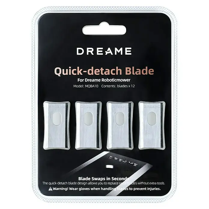 Dreame Ersatzmesser-Set für Mähroboter - Dreame Mähroboter A1 Pro, A2 und A1, 12 Stk. - Dreame Quick-Detach-Klingenpackung für Robotermäher, Modell MQBA10. Enthält 12 Klingen für schnellen und einfachen Austausch.