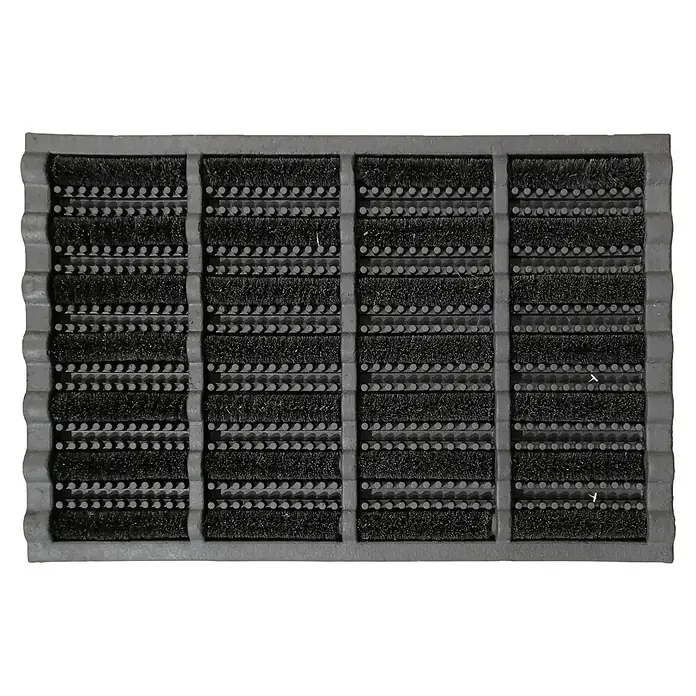 Fußmatte Robusta - Schwarz, 40 x 60 cm, 60% Gummi, 40% Kokos - Schwarze Gummifußmatte mit Reihen aus Borsten und runden Noppen zur effektiven Schuhreinigung.
