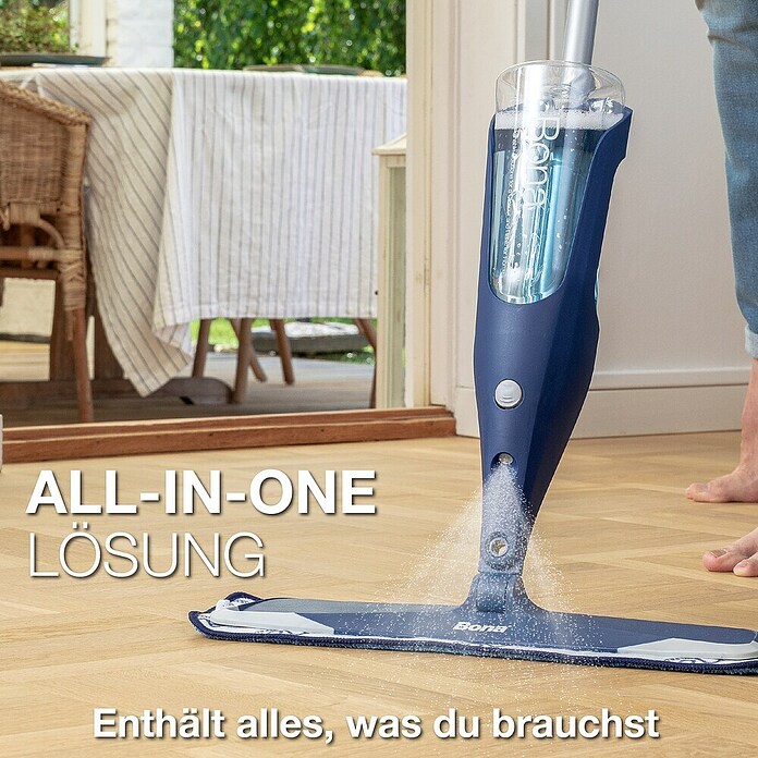 Bona Spray Mop für Holzfußböden (Mikrofaser, 1 x Bona Spray Mop, 1 x Bona Spray Mop Refiller (Kartusche), 1 x Bona Mikrofaser-Reinigungspad)