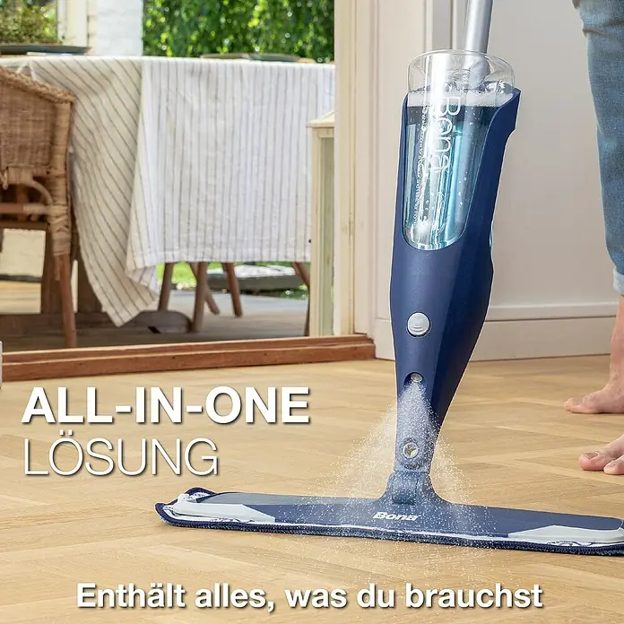 Bona Spray Mop Premium für Holzfußböden - Mikrofaser, 1 x Bona Spray Mop, 1 x Bona Spray Mop Refiller (Kartusche), 1 x Bona Mikrofaser-Reinigungspad - Der Bona All-in-One Wischmopp für die schnelle und effektive Reinigung von Holzböden. Inklusive Reinigungsmittel für sofortigen Einsatz.