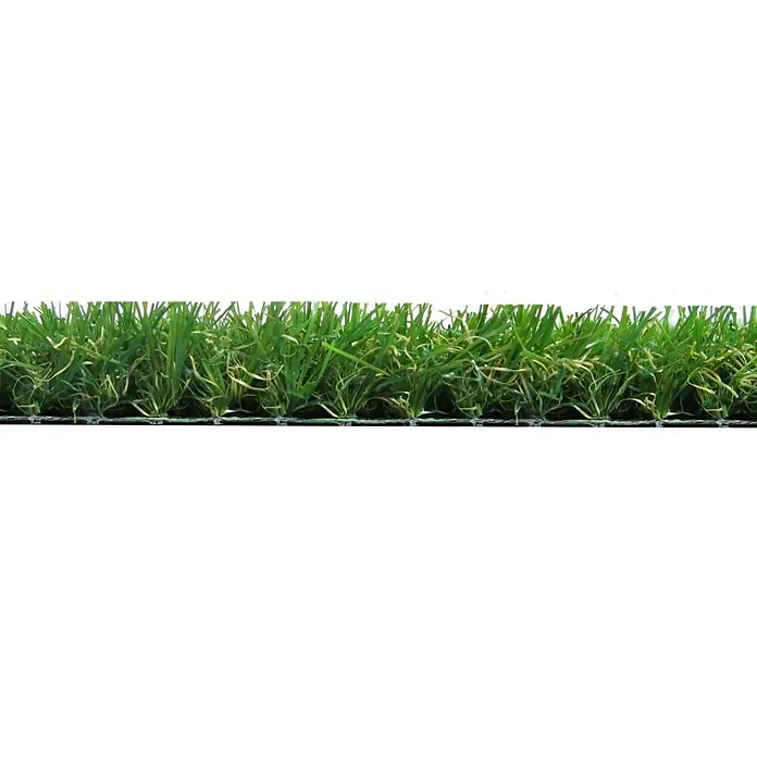Césped artificial Berna - 4 x 1 m, Altura del pelo: 20 mm, 18.900 puntadas/m² - Primer plano de un trozo de césped artificial, mostrando la textura verde y las fibras densas del césped sintético. Perfecto para jardines, patios.