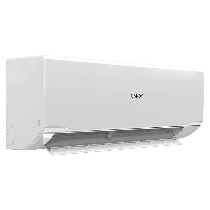 Candy Aire acondicionado Inverter CY-09RBW - Potencia frigorífica: 2.400 W, Potencia térmica: 2.700 W, Tamaño de la estancia: 20 m² - Primer plano de un aire acondicionado Candy blanco que muestra un diseño moderno y elegante para el control del clima interior.