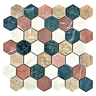 Mozaïektegel Zeshoek Mix MOS HXN RND (29,8 x 30,5 cm, Crème/beige/rood/groen, Mat)