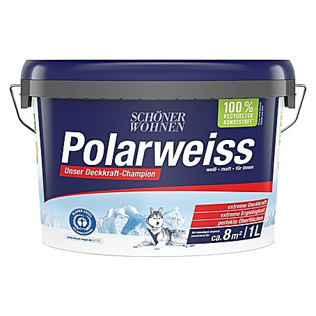 SCHÖNER WOHNEN-Farbe Wandfarbe Polarweiß (Weiß, Matt, 1 l, Konservierungsmittelfrei)