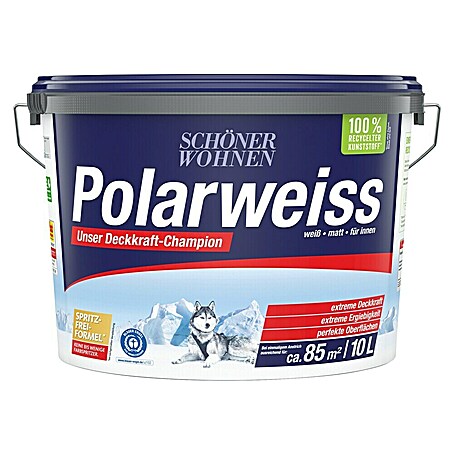 SCHÖNER WOHNEN-Farbe Wandfarbe Polarweiß (Weiß, Matt, 10 l, Konservierungsmittelfrei)