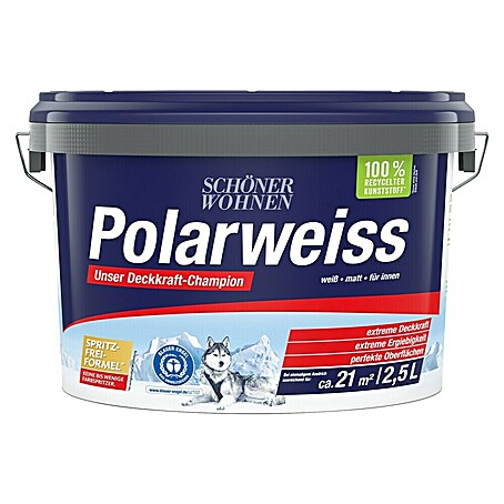 SCHÖNER WOHNEN-Farbe Wandfarbe Polarweiß (Weiß, Matt, 2,5 l, Konservierungsmittelfrei)