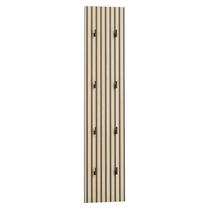Schildmeyer Katta Wandpaneel - B x H: 24,5 x 109 cm, Braun - Wandgarderobe mit Holzlatten und schwarzen Haken. Stilvolles Design für Flur oder Eingangsbereich. Praktisch und dekorativ.