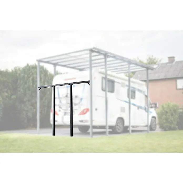 Rückwand - Passend für: DWS Outdoor Carports L & XL - Schwarzer Metall-Schrankenrahmen mit zwei Pfosten und Querstrebe, zur Zugangskontrolle.