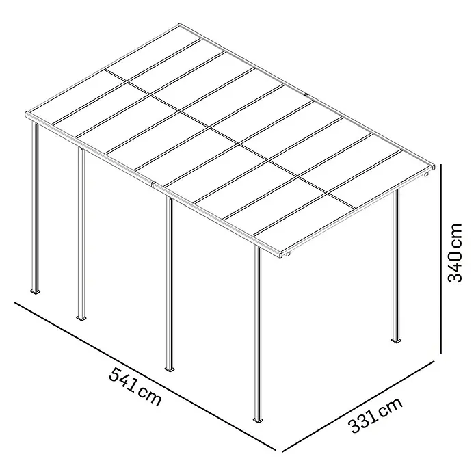 DWS Outdoor Carport Premium XL - Außenmaß inkl. Dachüberstand (B x T): 3,31 x 5,41 m, Anthrazit, Carport geeignet für: Caravans - Rechteckiger Metall-Carport/Pergola-Rahmen mit Flachdach, gestützt von sechs Pfosten. Maße: 541x331x340 cm.