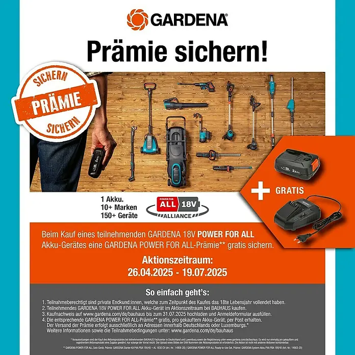 Gardena Power for All 18V Akku-Reinigungsbürste AquaBrush Compact 02/18VOhne Akku Campaign