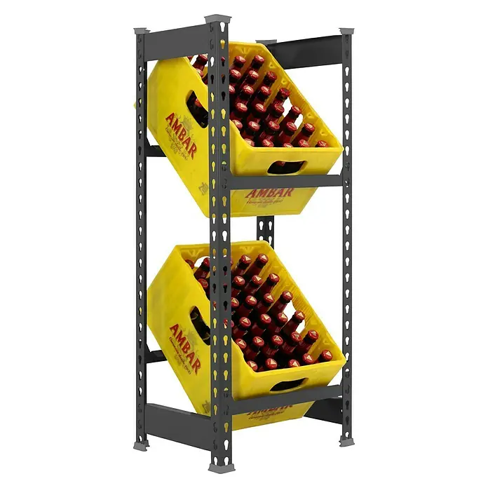 Simonrack Simonbottle Getränkekistenregal Bottleclick - H x B x T: 100 x 40 x 30 cm, Traglast Einlegeboden: 100 kg, Anzahl Böden: 2 Stk., Stecken, Anthrazit - Regal mit gelben Bierkisten.