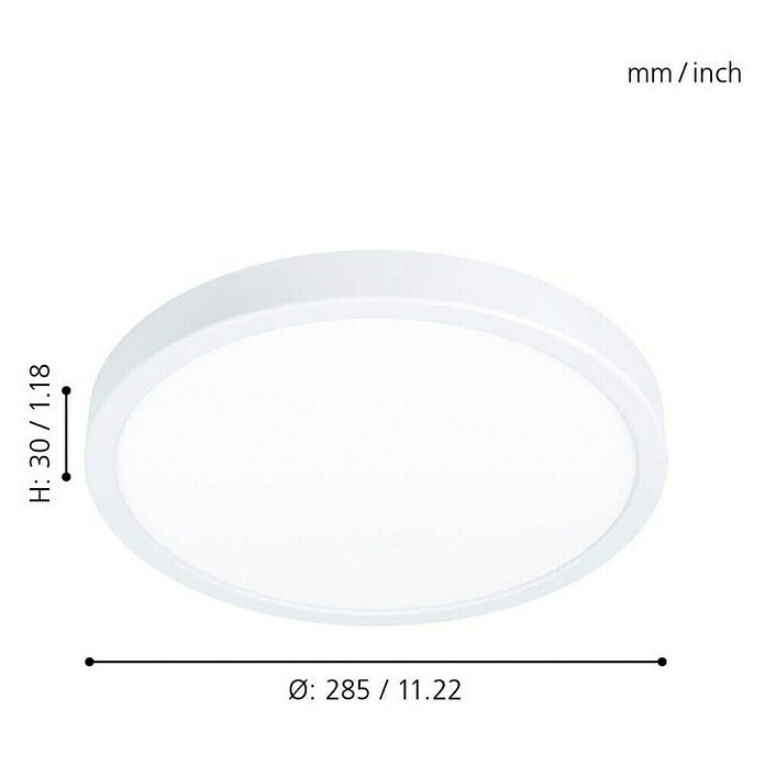 Eglo Fueva 5 Led-plafondlamp, rond Wit (Ø x h: 28,5 x 2,8 cm, Warm wit) | BAUHAUS